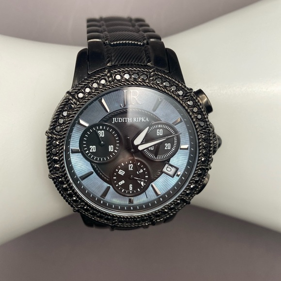 Judith Ripka Stainless Steel Chronograph Textured Watch Black Average - Picture 4 of 11